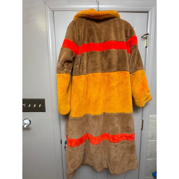 Anthropologie Hutch Colorblock Stripe Faux Fur Coat Large - Picture 3 of 8